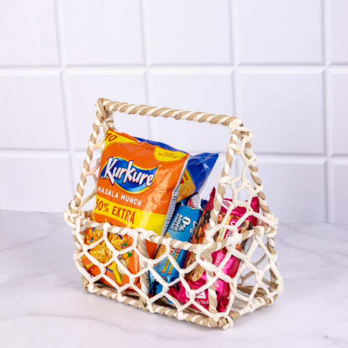 Jute Basket with handle (Blue,Brown & Orange)