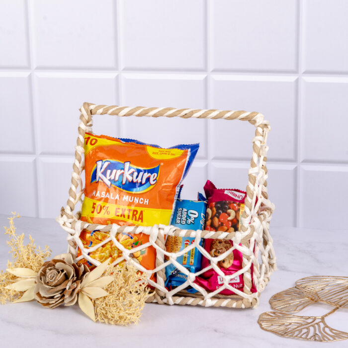 Jute Basket with handle (Blue,Brown & Orange) - Image 3