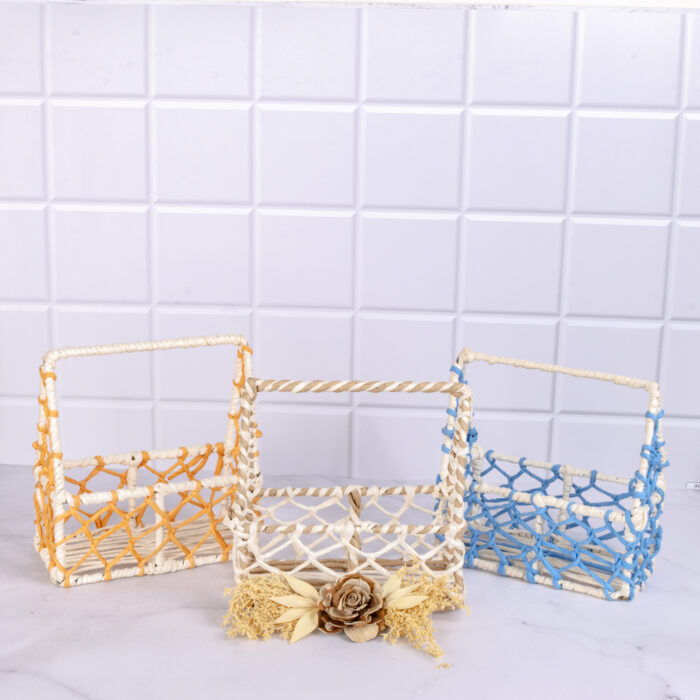 Jute Basket with handle (Blue,Brown & Orange) - Image 2