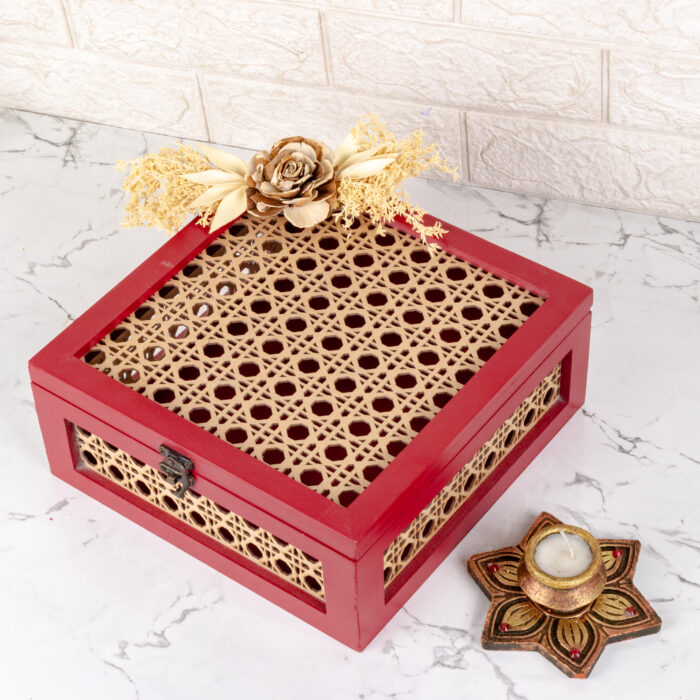 Coloured Pinewood box- Rattan Style 10 by 10 - Image 2