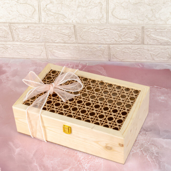 Pinewood box- Rattan Style 12 by 8 - Image 3