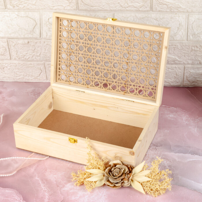 Pinewood box- Rattan Style 12 by 8 - Image 4