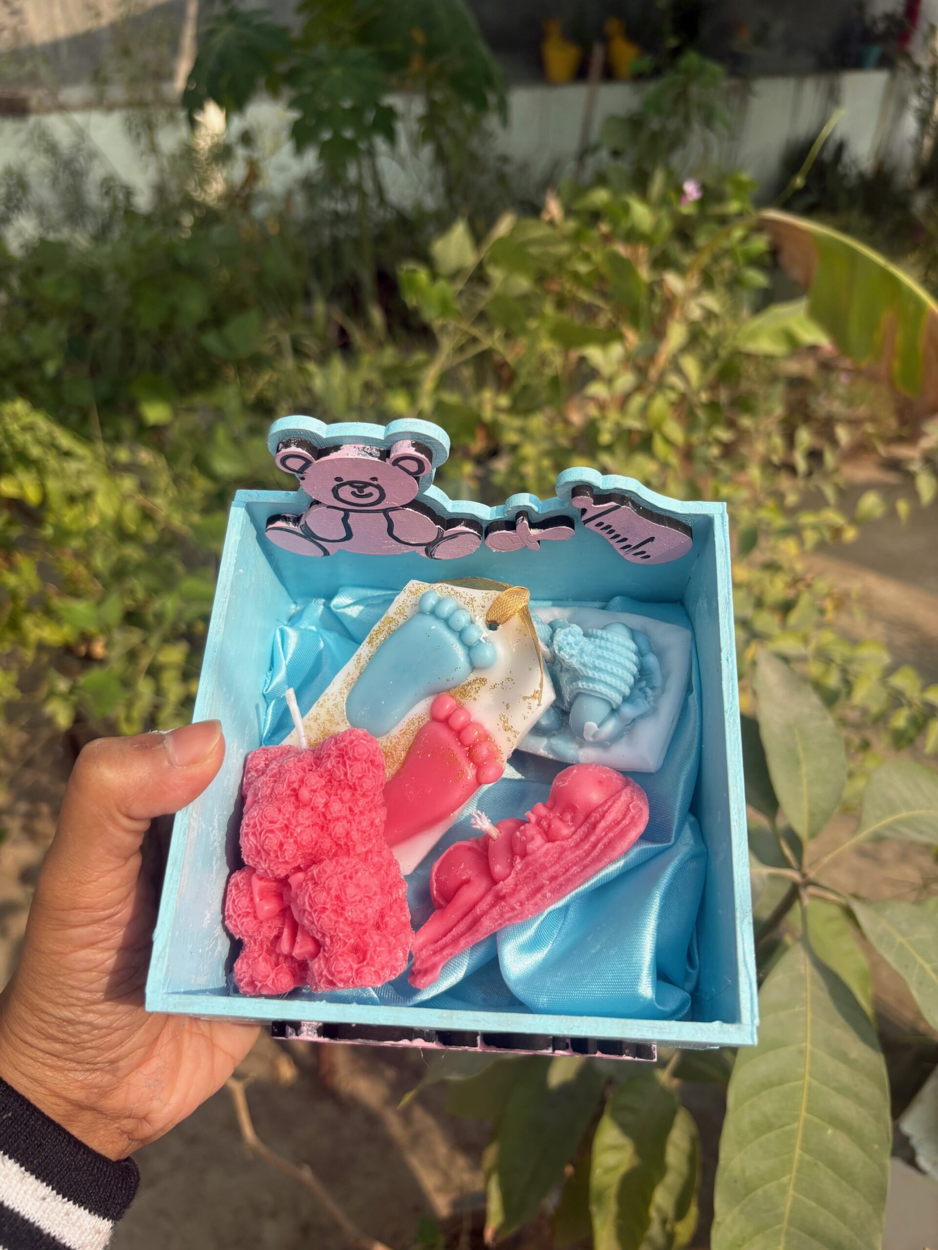 baby shower tray (Boy & girl) Baby Shower Favor Tray: Personalized Wax Sachet & Scented Candle Set - Image 2